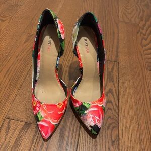 JustFab Women's Floral Heels - Red and Green